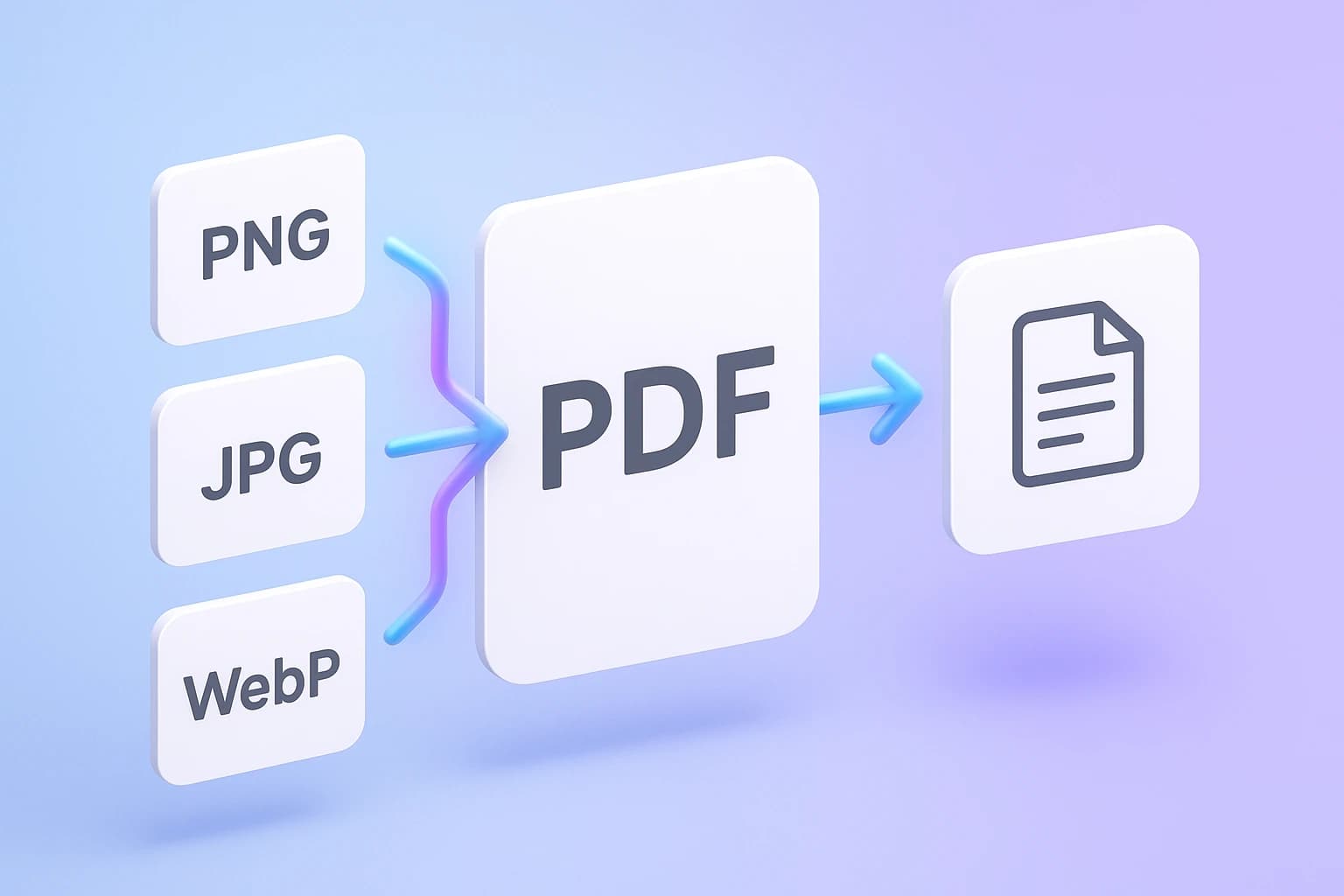 Illustrations of PNG, JPG, WebP, and PDF conversion tools